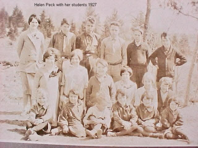 Helen Peck with students, 1927, Groton, VT